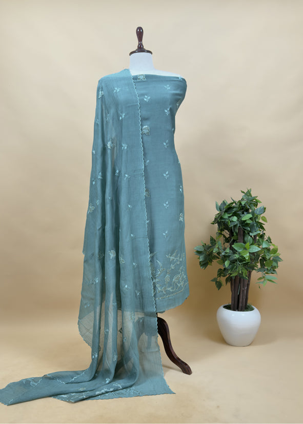 Light Brown Presenting Our Pure Mul Cotton Unstitched Dupatta Suit With Tissue Appliqué Work