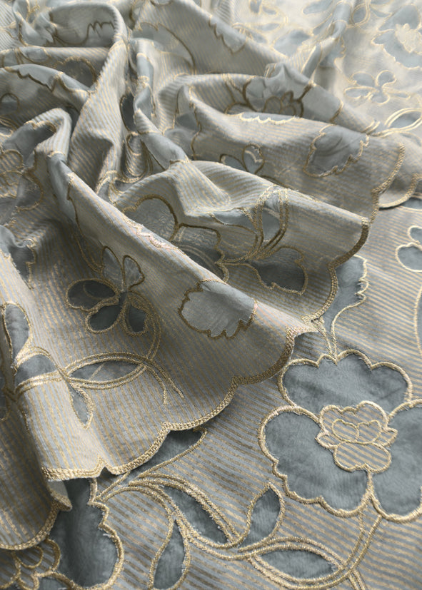 Grey Cutwork Tissue Silk Suit With Dupatta