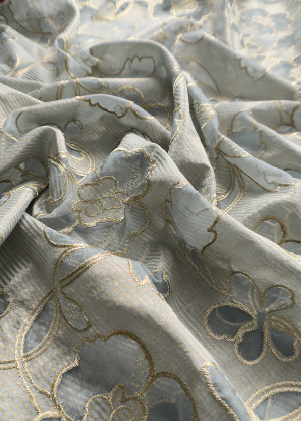 Grey Cutwork Tissue Silk Suit With Dupatta