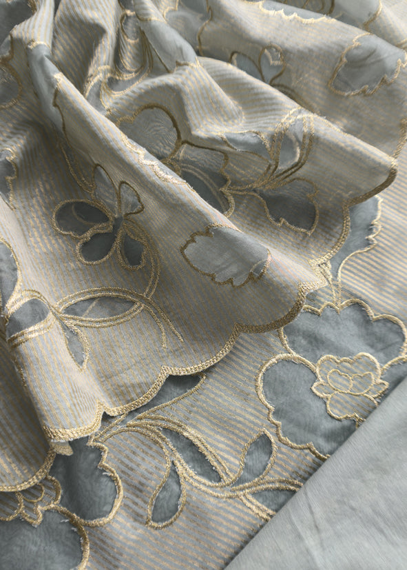 Grey Cutwork Tissue Silk Suit With Dupatta