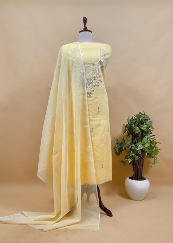 Sky Blue Kota Doria Dupatta Suit With Pitta Work
