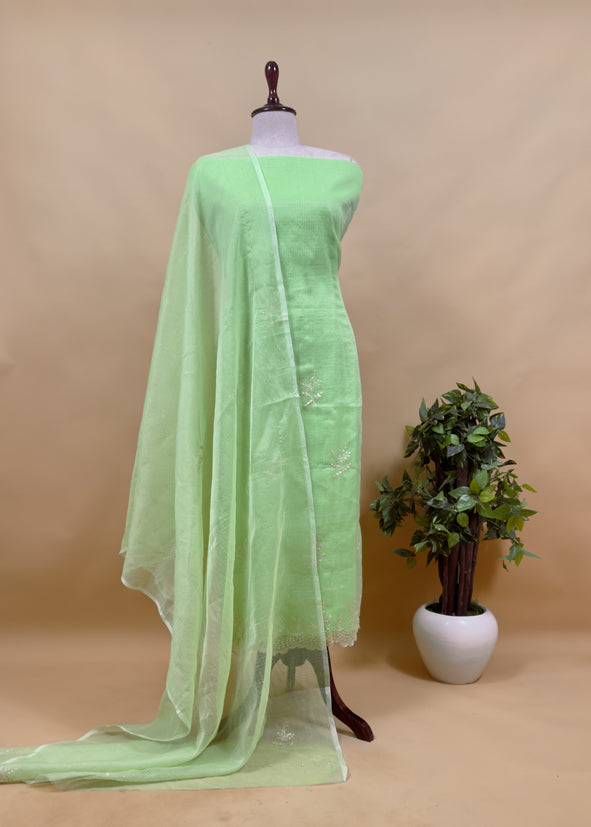 Lavender Kota Doria Dupatta Suit With Pitta Work