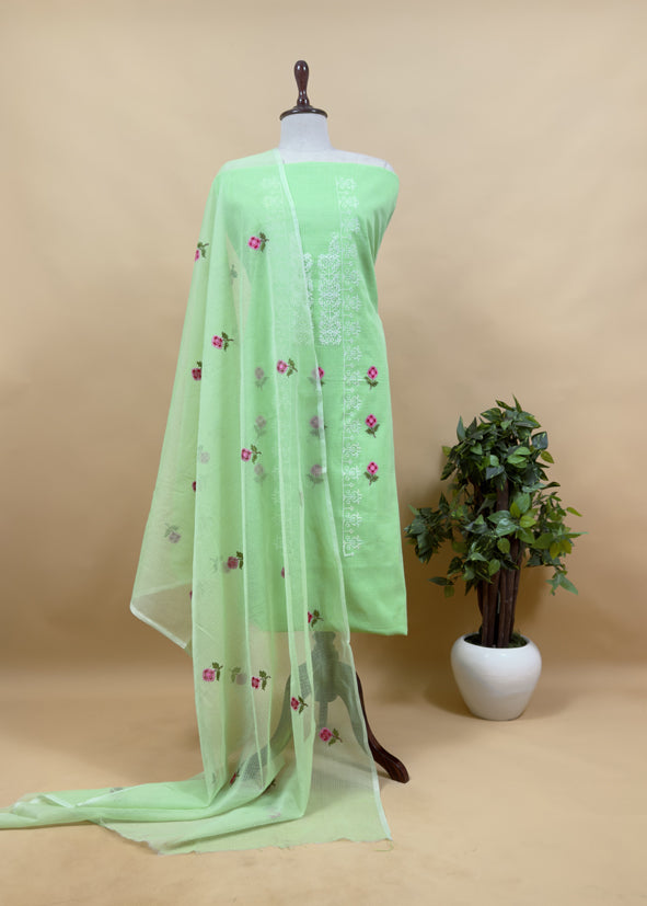 Peach Pure Kota Suit Fabric with Cross Stitch Embroidery