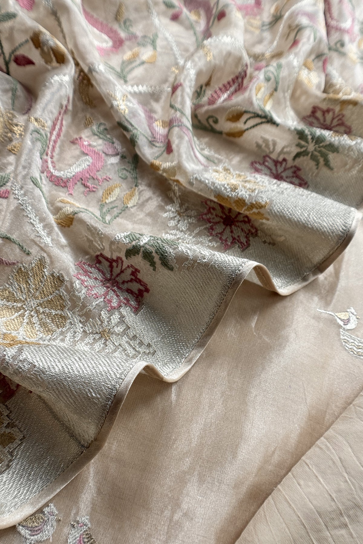 Off White Handloom Tissue Silk Suit With Meenakari Woven Patola Duapatta