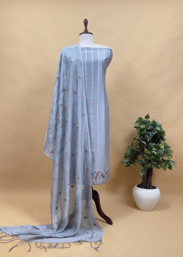 Peach Chanderi Unstitched Suit With Dupatta