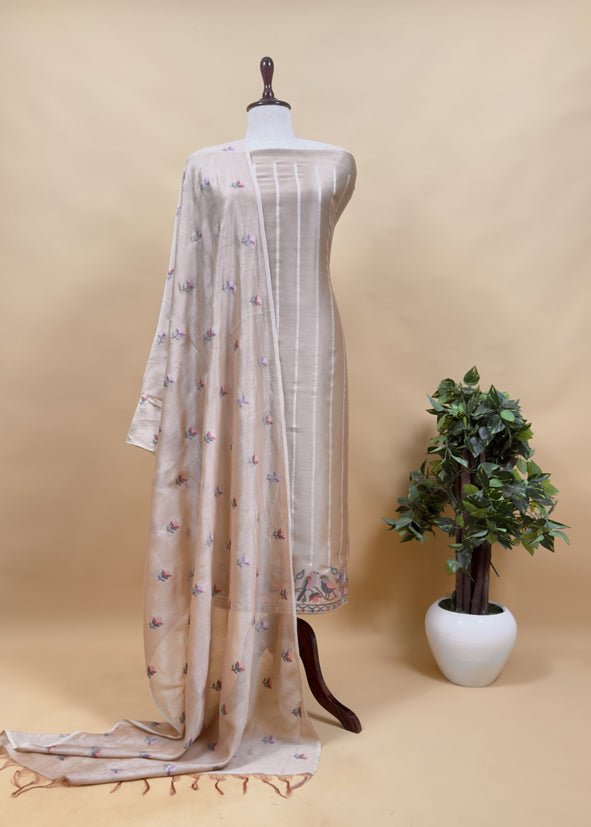 Peach Chanderi Unstitched Suit With Dupatta