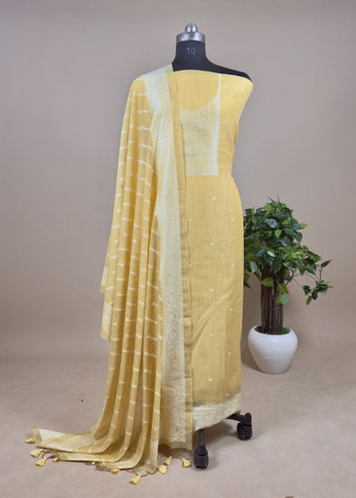 Purple Jamdani Weaving Unstitched Suit In Maheshwari