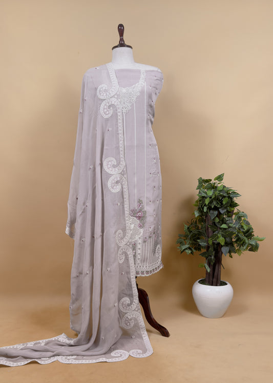 Grey Pakistani Pure Organza Silk Suit With Dupatta