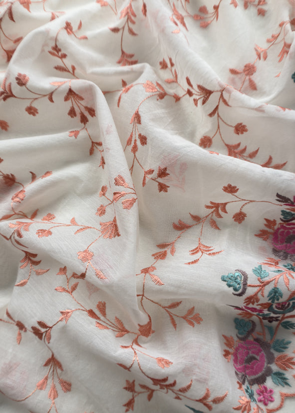 Off-White With Gajri Pure Mul Banarasi Cotton Suit With Resham Embroidery