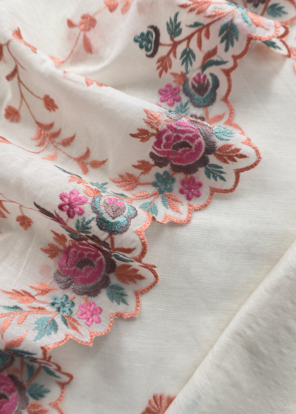 Off-White With Gajri Pure Mul Banarasi Cotton Suit With Resham Embroidery