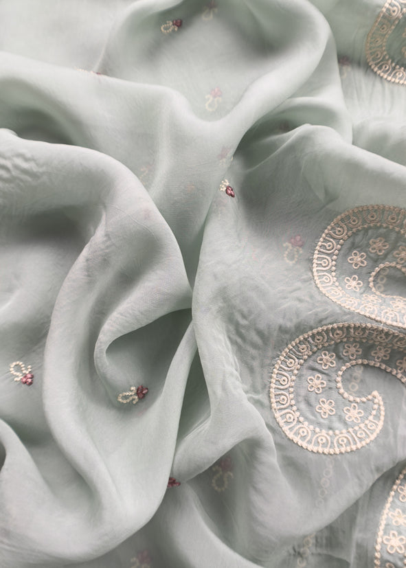 Powder Blue Pakistani Pure Organza Silk Suit With Dupatta