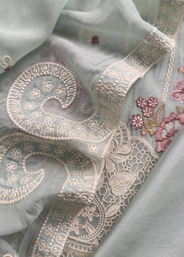 Powder Blue Pakistani Pure Organza Silk Suit With Dupatta