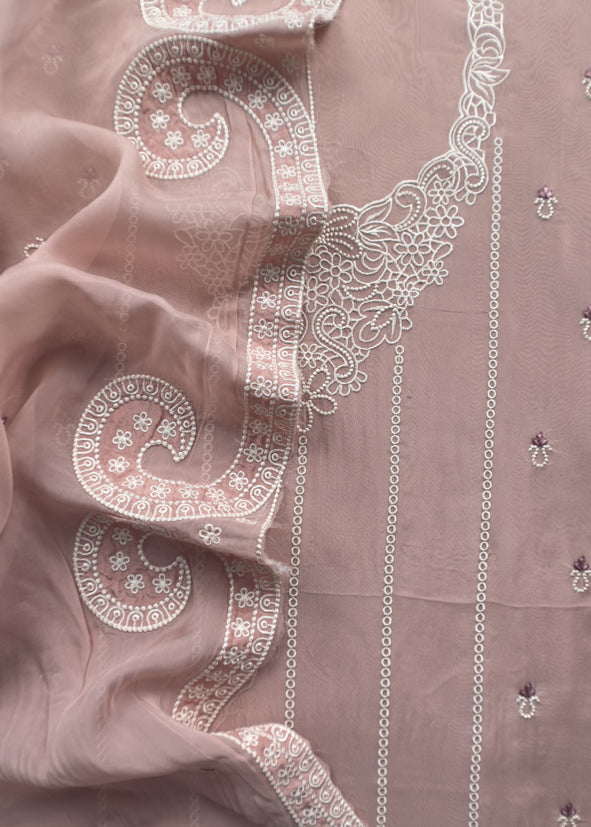 Peach Pakistani Pure Organza Silk Suit With Dupatta
