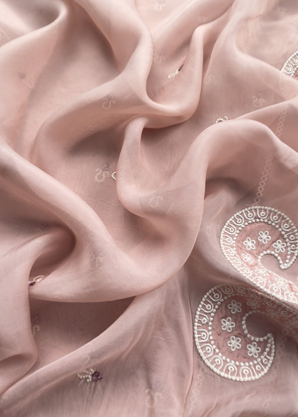Peach Pakistani Pure Organza Silk Suit With Dupatta