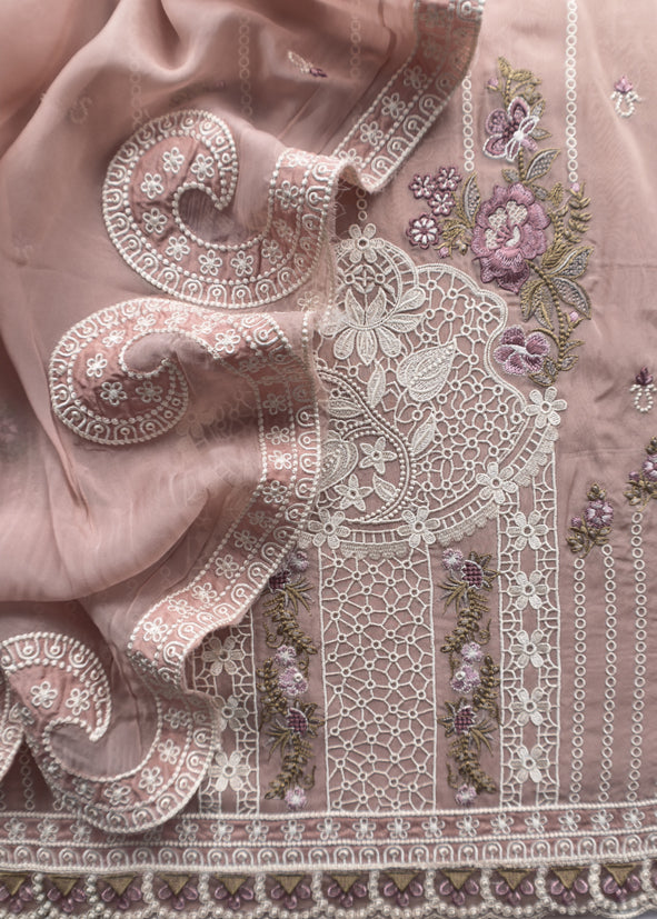 Peach Pakistani Pure Organza Silk Suit With Dupatta
