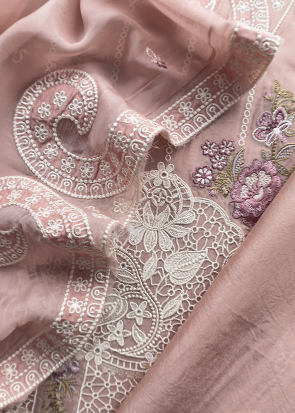 Peach Pakistani Pure Organza Silk Suit With Dupatta
