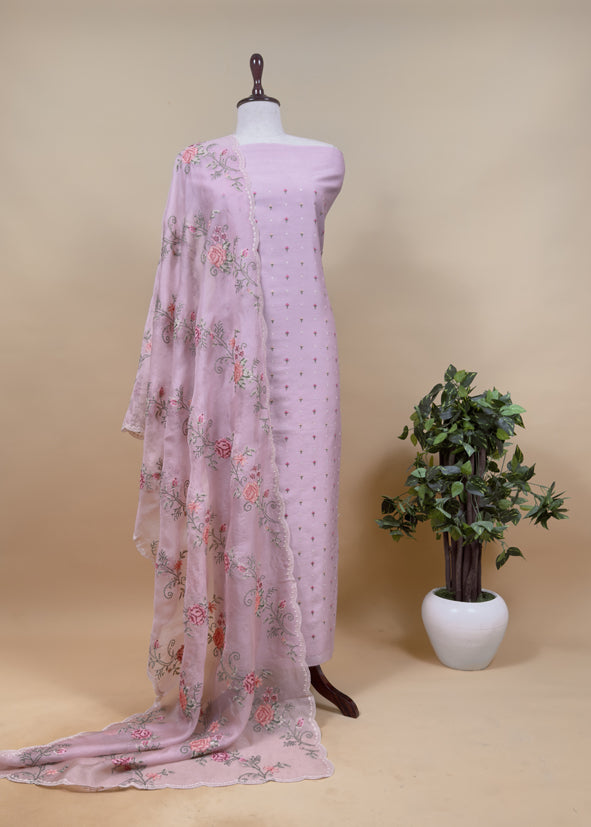 Pink Pure Mul Chanderi Suit With Resham Thread Embroidered