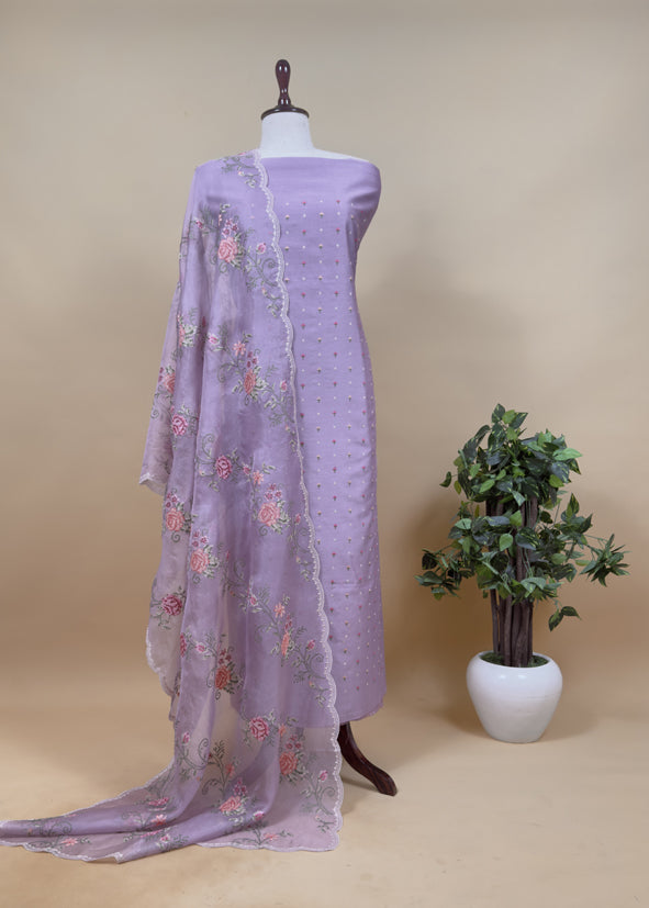 Sea Green Pure Mul Chanderi Suit With Resham Thread Embroidered
