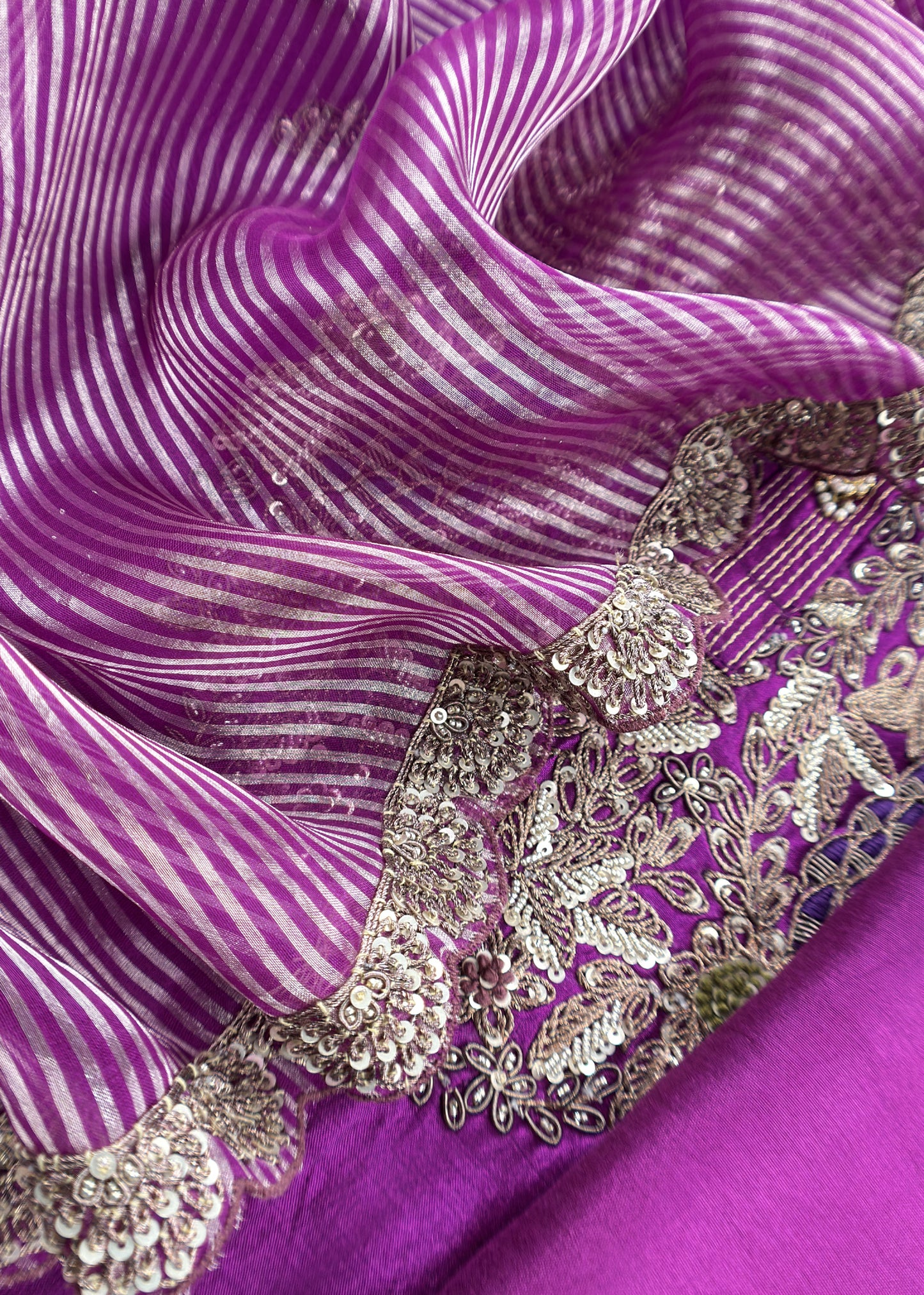 Purple Handloom Silk Suit With Zardosi Handwork