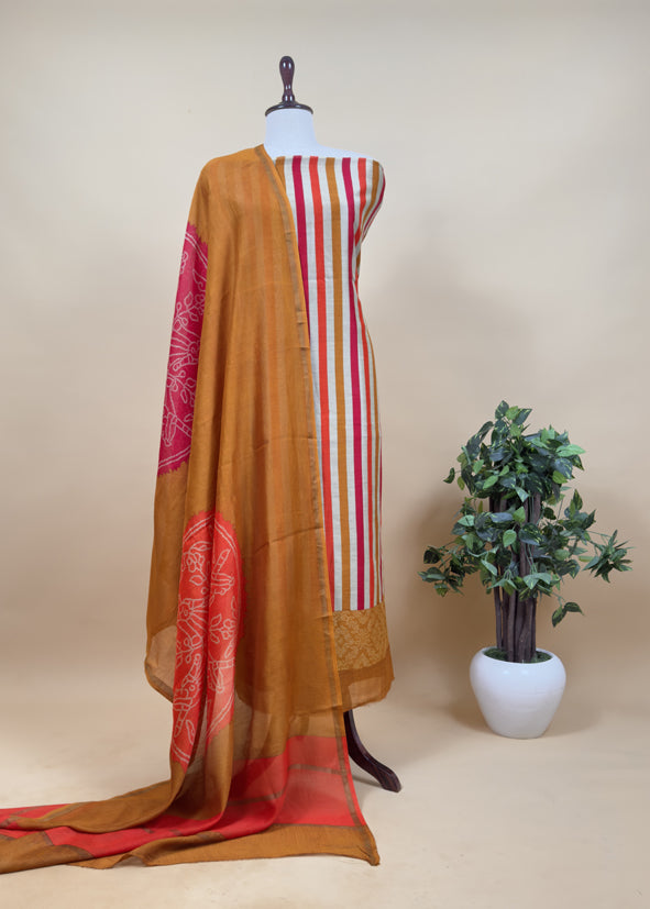 Bronze Orange Maheshwari Silk Suit With Traditional Bandhej Patola Print Dupatta