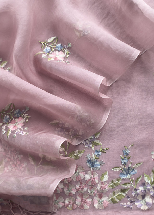 Pink Embroidered Organza Silk Suit With Dupatta
