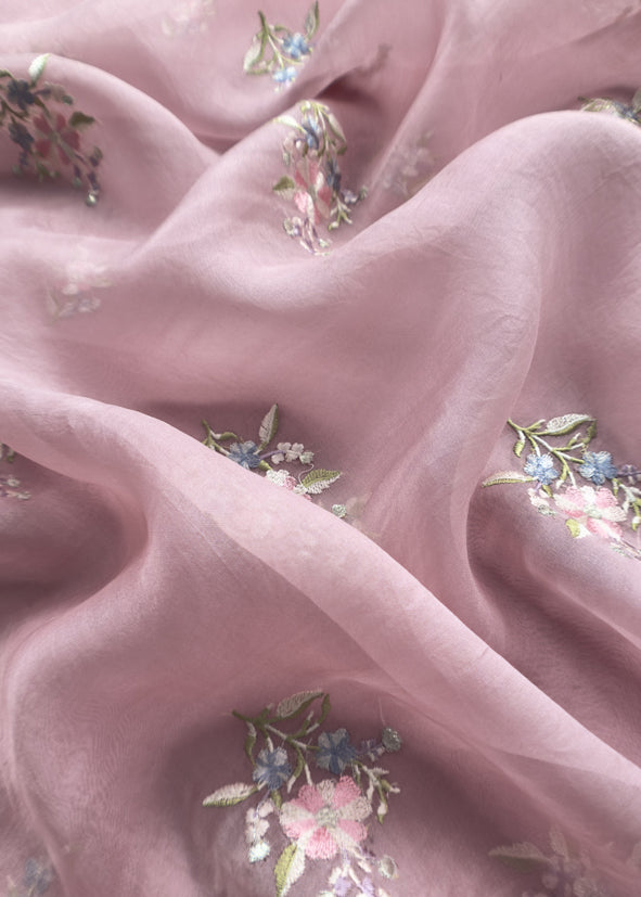 Pink Embroidered Organza Silk Suit With Dupatta