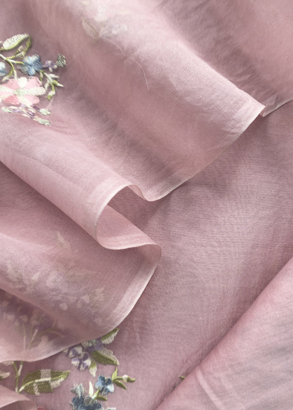 Pink Embroidered Organza Silk Suit With Dupatta