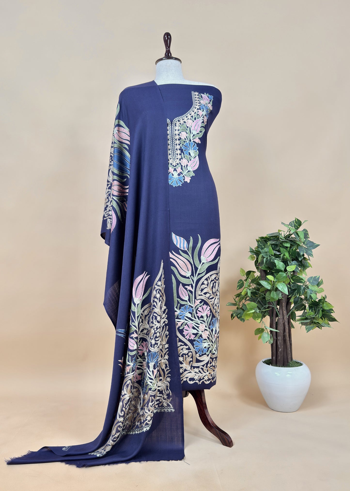 Rust Winters Pure Merino Wool Suit Fabric With Phool Aari Embroidery