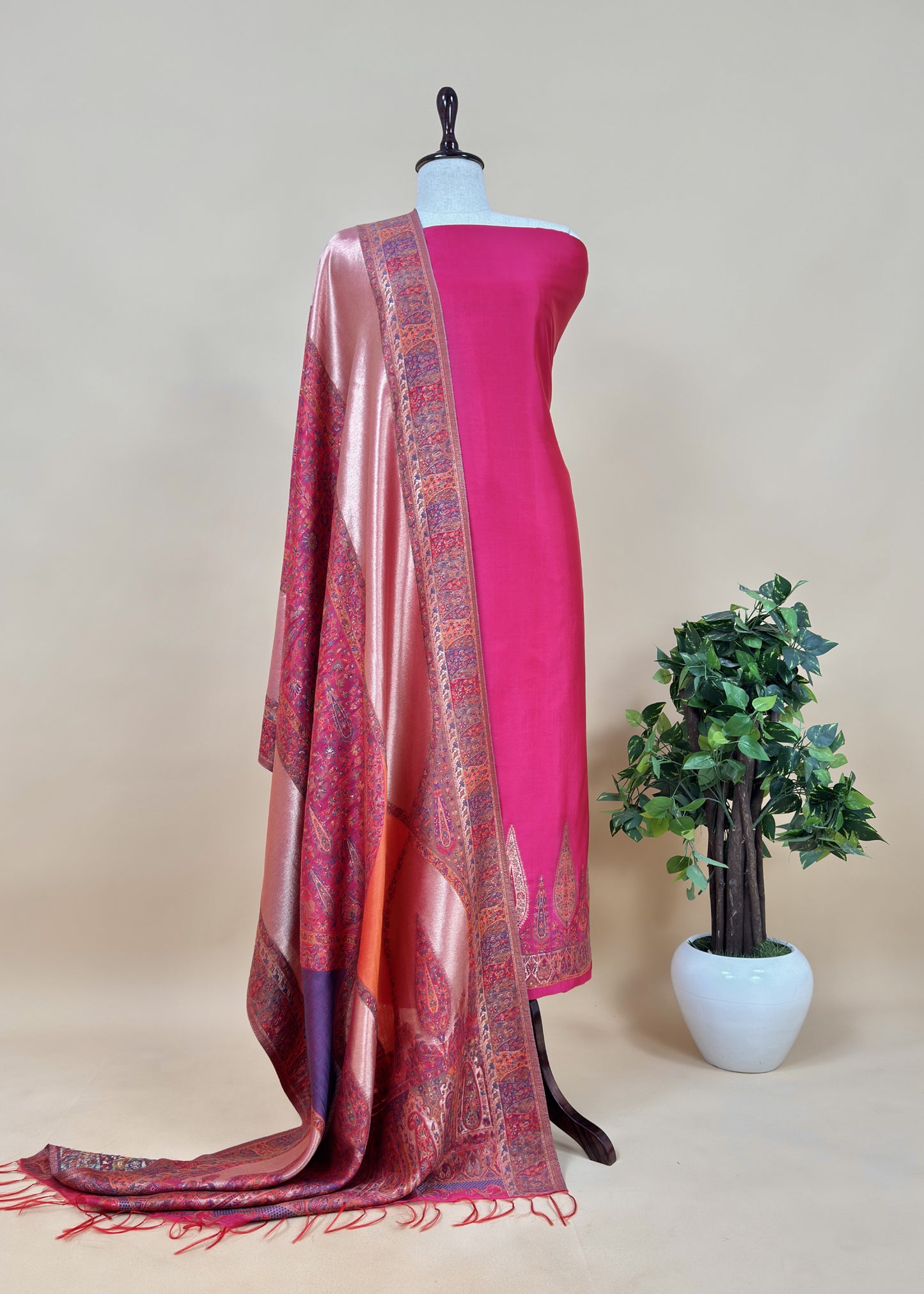 Beige Premium Kani Silk Unstitched Suit With Dupatta