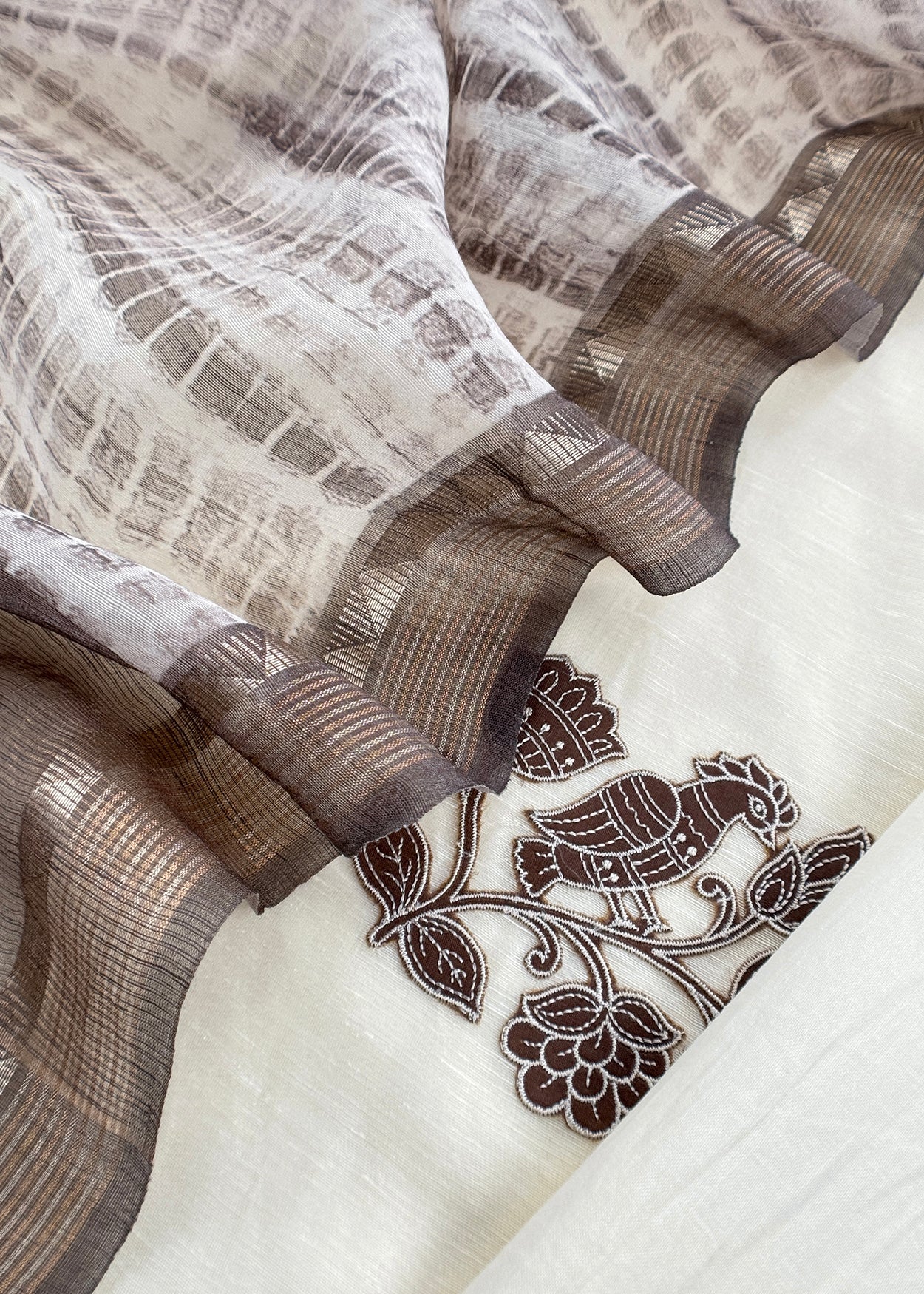 Dove White Pure Linen Suit With Tie-Dye Dupatta