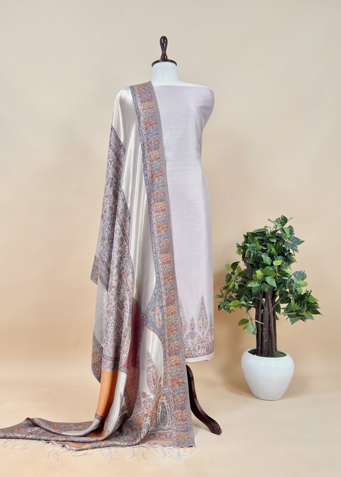 Pink Premium Kani Silk Unstitched Suit With Dupatta