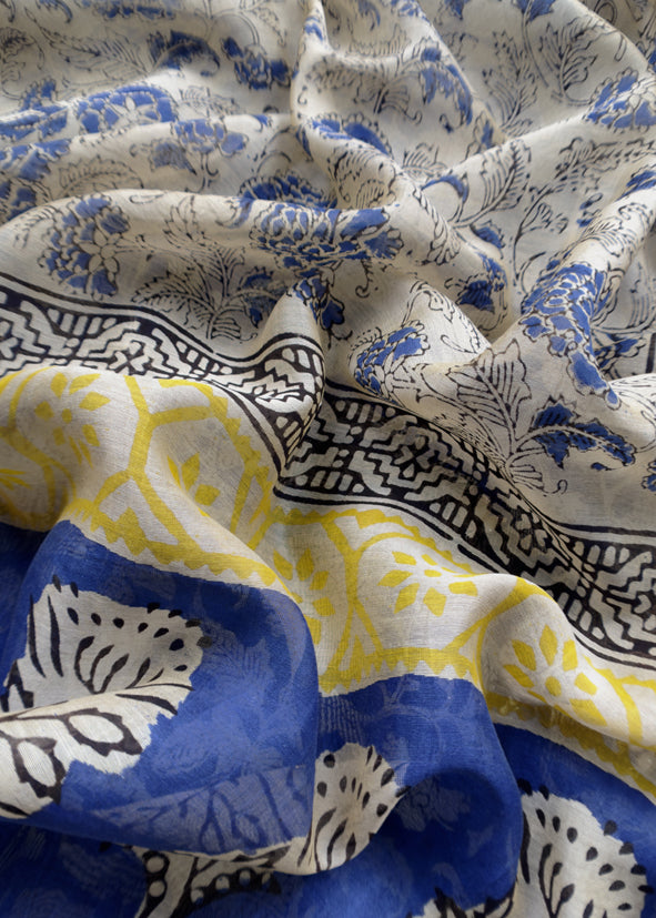 Blue Sanganeri Hand-Blocked Kalamkari Suit With Gota Patti Embroidery