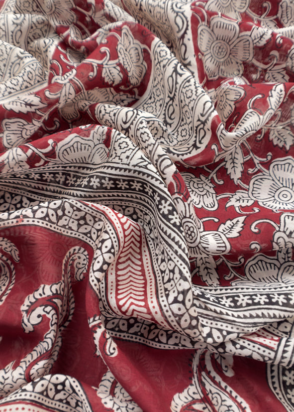 Maroon Sanganeri Hand-Blocked Kalamkari Suit With Gota Patti Embroidery