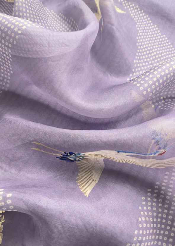 Purple Pure Organza Silk Suit With Bandhani Print Dupatta