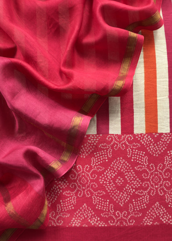 Pink Maheshwari Silk Suit With Traditional Bandhej Patola Print Dupatta