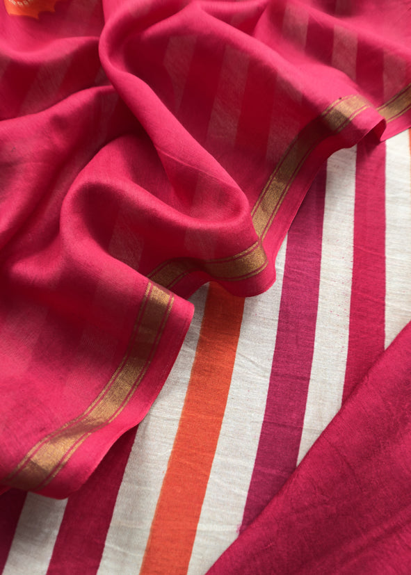 Pink Maheshwari Silk Suit With Traditional Bandhej Patola Print Dupatta