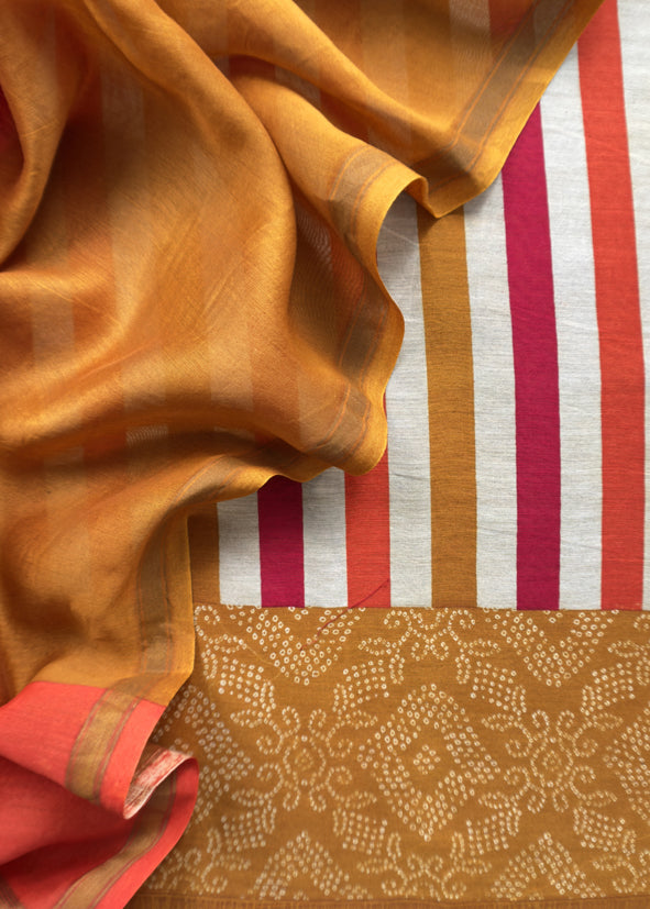Bronze Orange Maheshwari Silk Suit With Traditional Bandhej Patola Print Dupatta