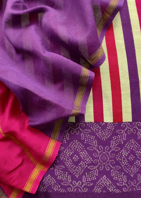 Mauve Purple Maheshwari Silk Suit With Traditional Bandhej Patola Print Dupatta