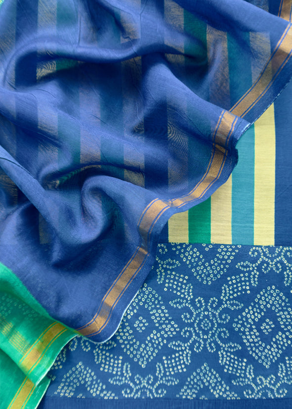 Royal Blue Maheshwari Silk Suit With Traditional Bandhej Patola Print Dupatta