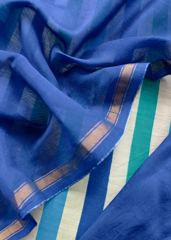 Royal Blue Maheshwari Silk Suit With Traditional Bandhej Patola Print Dupatta
