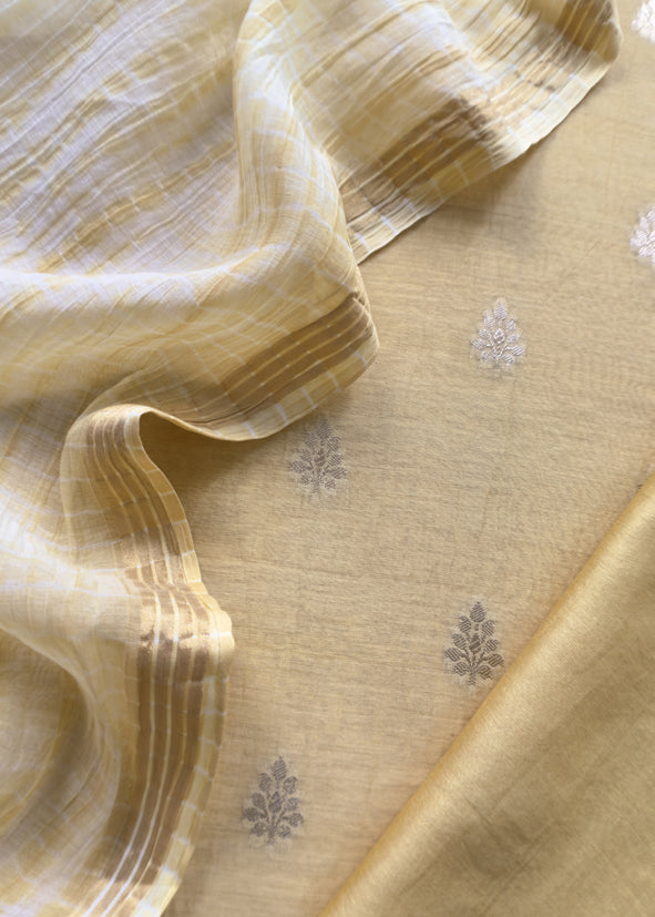 Butter Yellow Banarasi Chanderi Handloom Suit Set With Shibori Dupatta