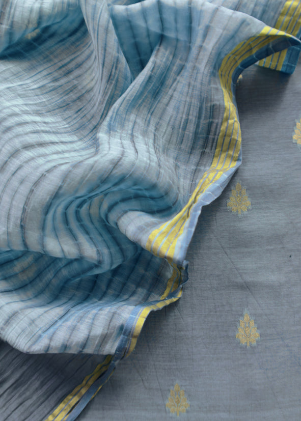 Blue Banarasi Chanderi Handloom Suit Set With Shibori Dupatta