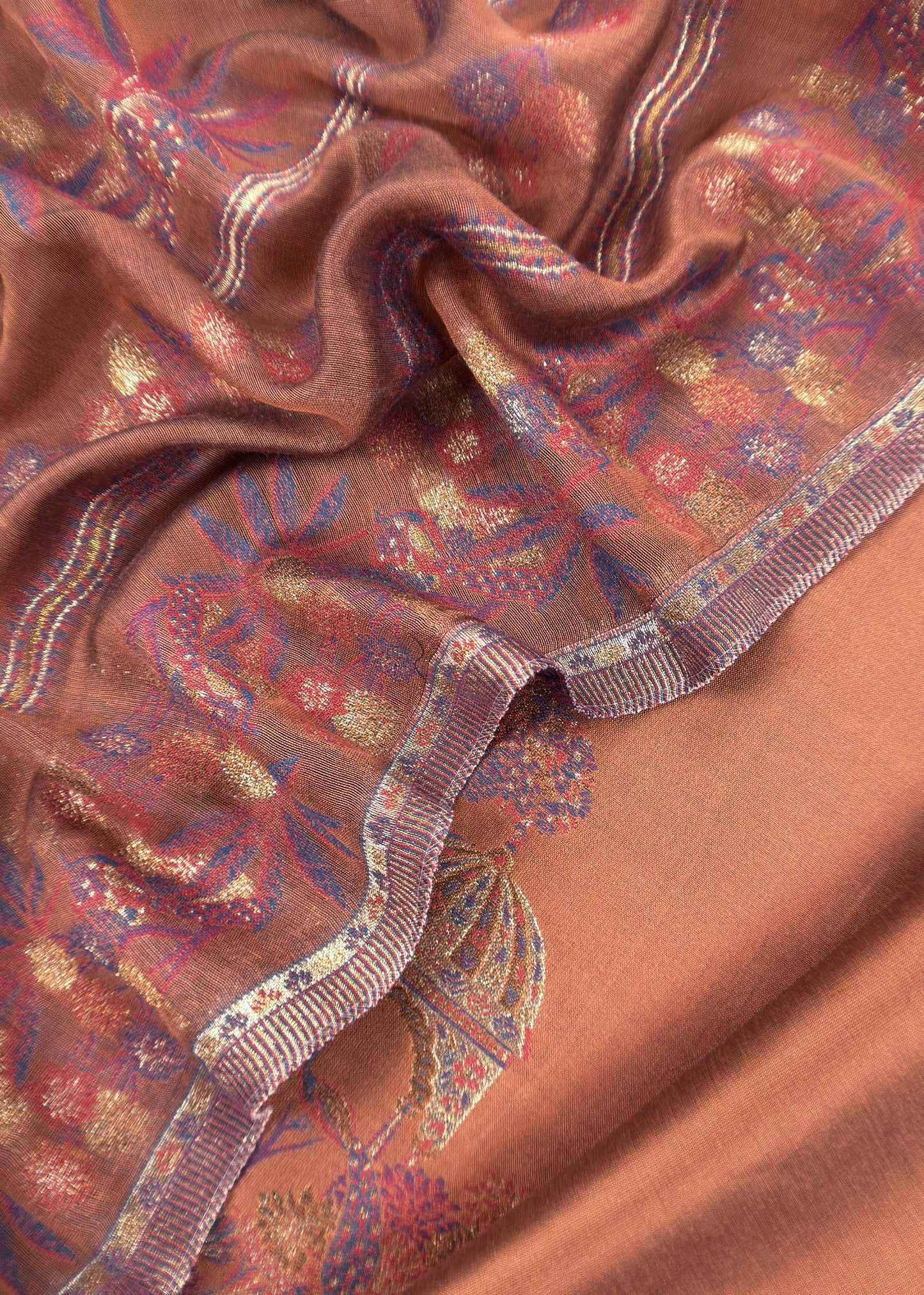 Rust Pure Silk Suit With Kani Gold Zari Weaving