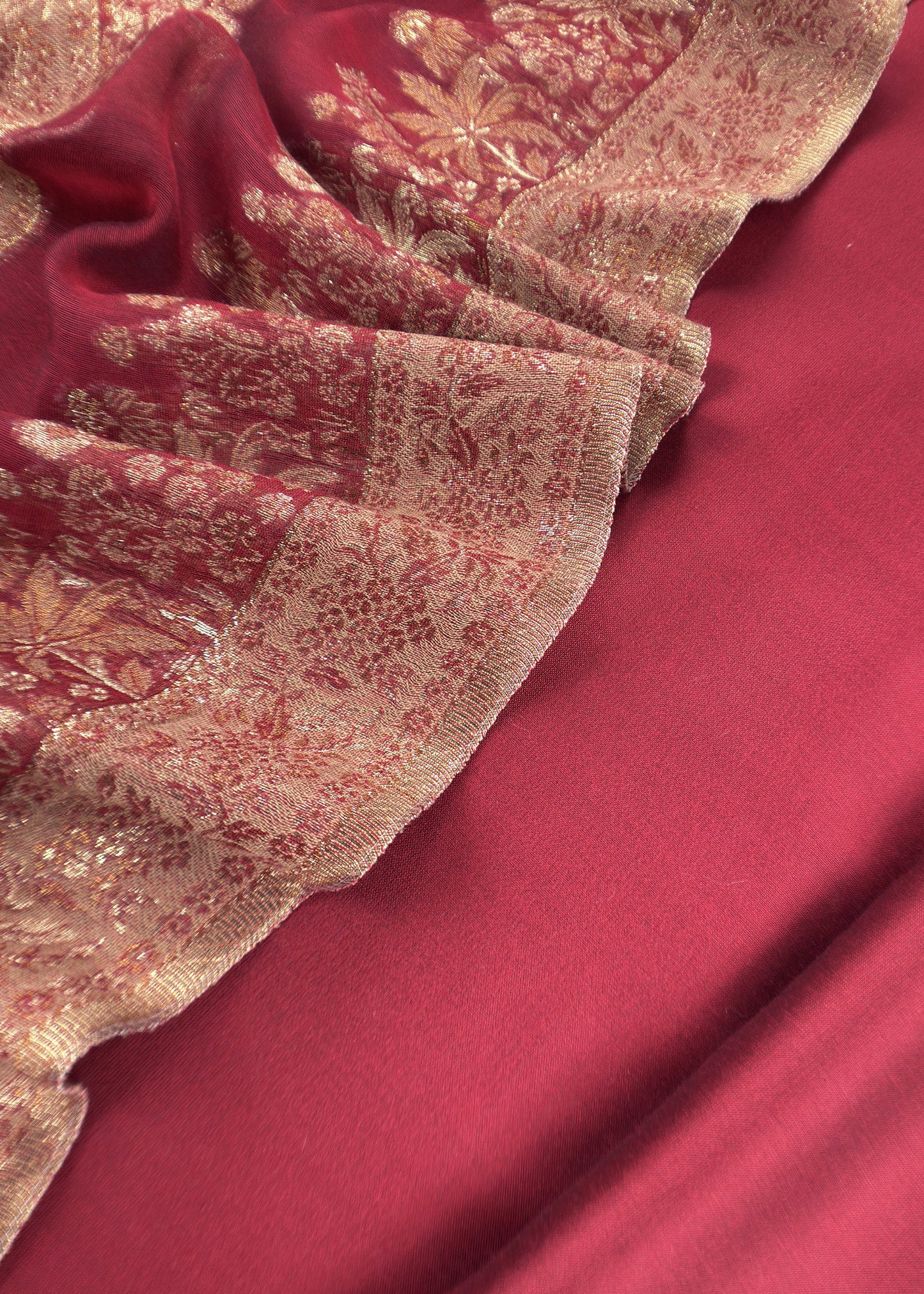 Red Handloom Satin Silk Suit In Kani Zari Weaving