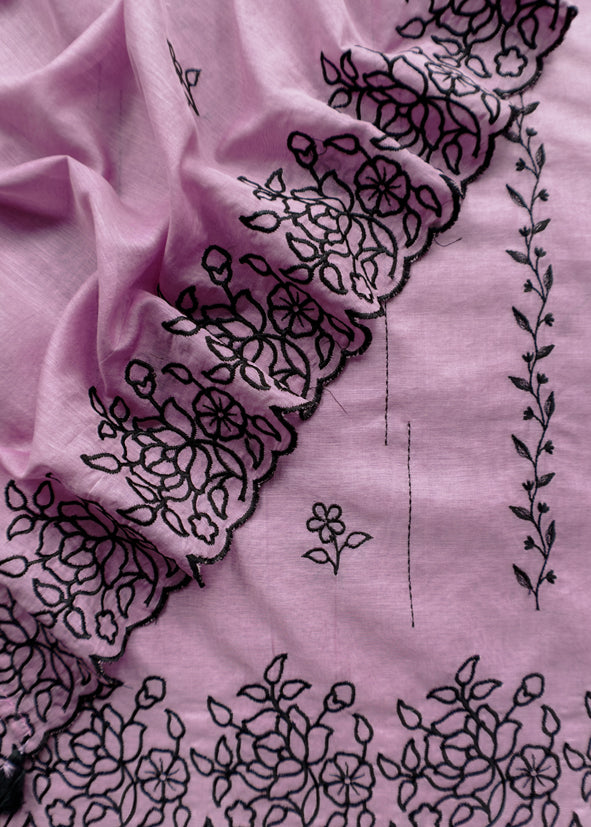 Chinese Violet Mul Chanderi Suit With Embroidery