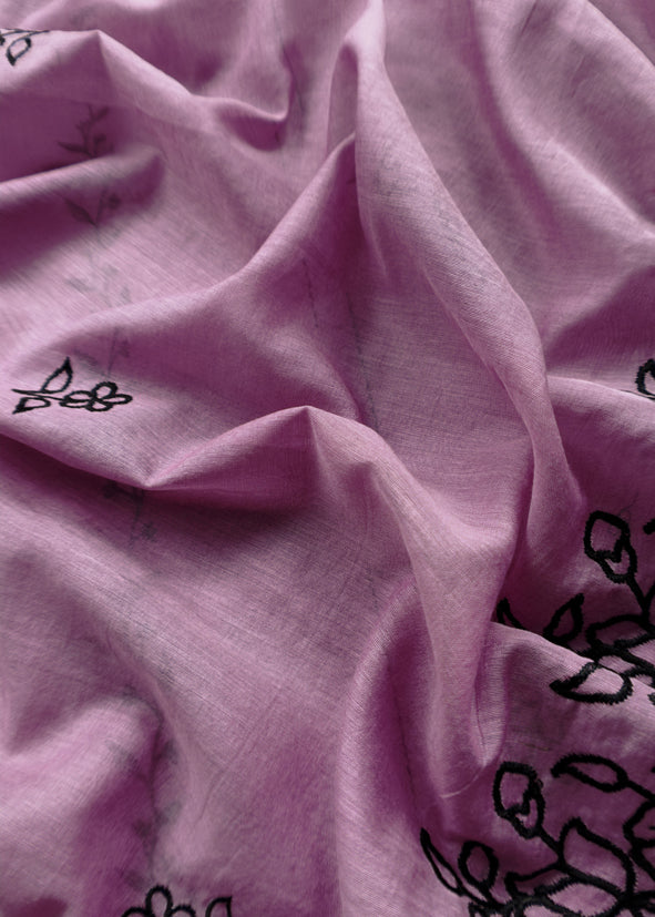 Chinese Violet Mul Chanderi Suit With Embroidery