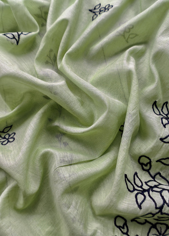 Olive Green Mul Chanderi Suit With Embroidery