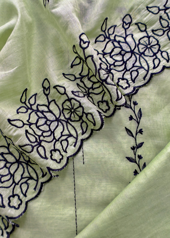Olive Green Mul Chanderi Suit With Embroidery