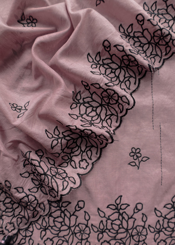 Stone Brown Mul Chanderi Suit With Embroidery