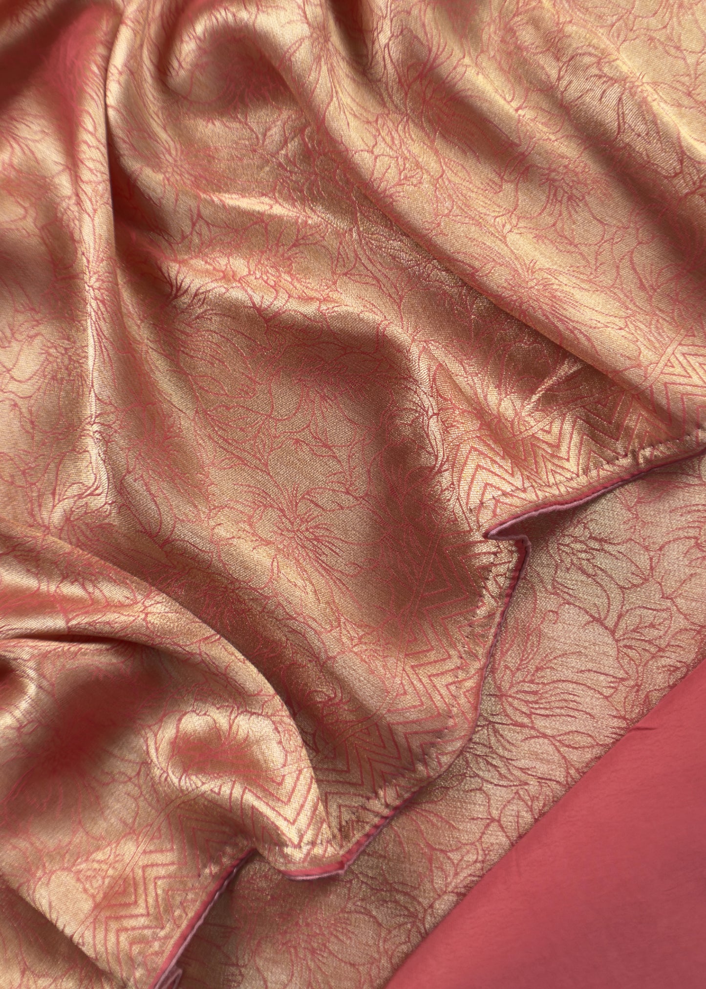 Peaches Pink Tissue Brocade Silk Unstitched Suit With Zari Weaving